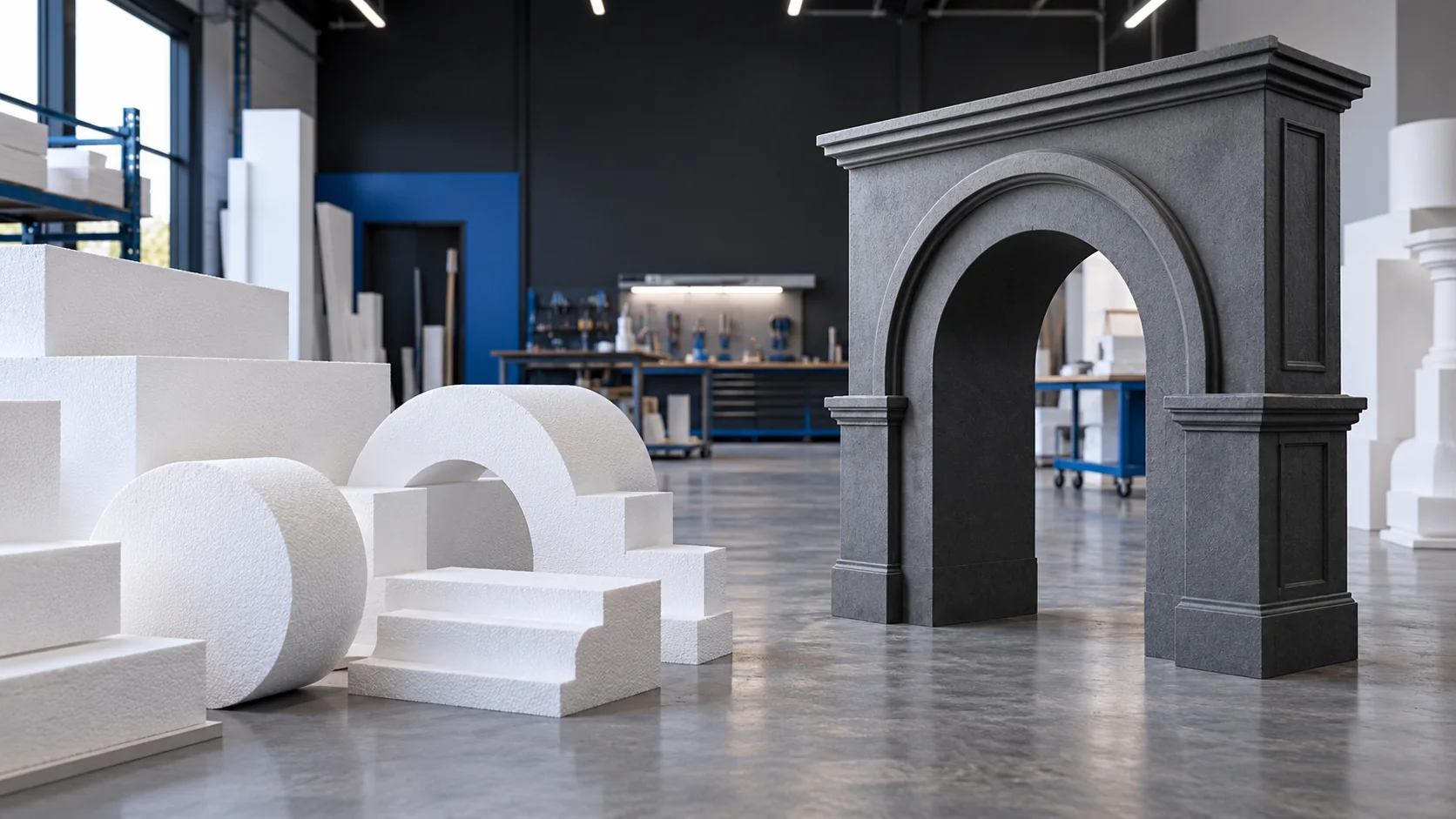 Concept example showing raw EPS architectural shapes and a finished hard-coated arch