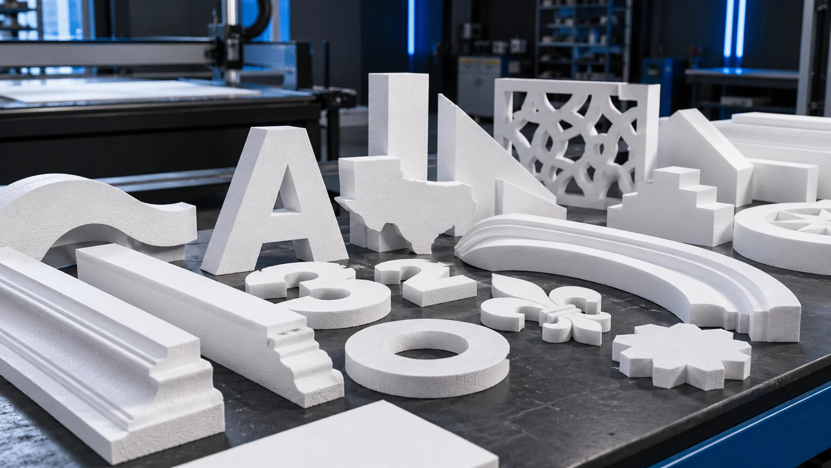 Examples of custom foam letters, profiles, curves and shapes