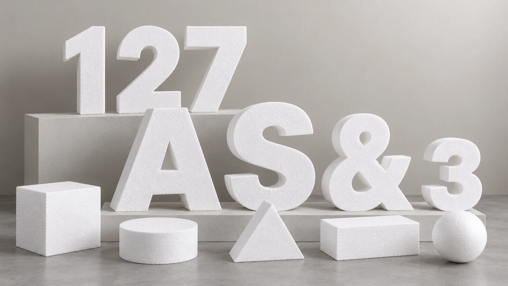 Concept example of foam letters and numbers in a studio setting